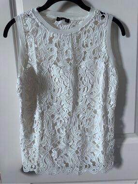 VENUS White Lace Overlay Crew Neck Tank Sweater